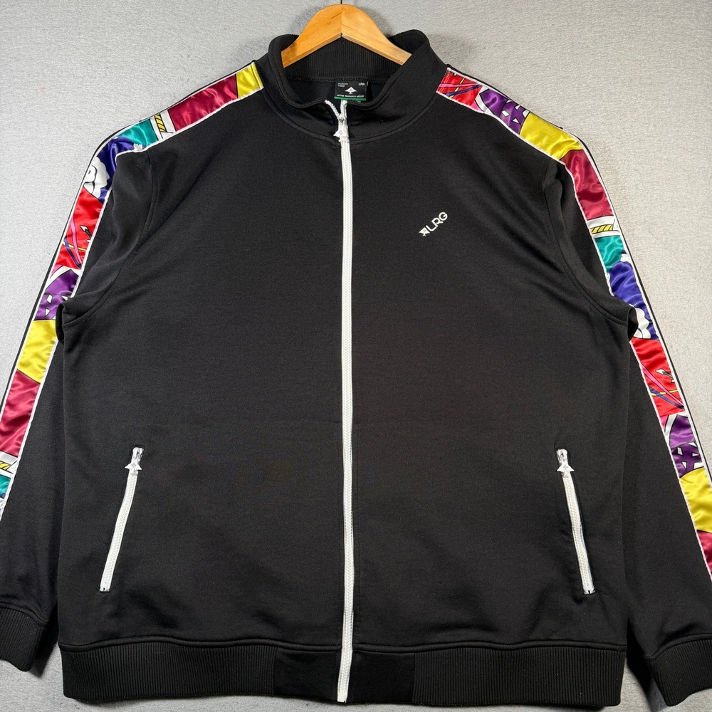 LRG Lifted Research Group Track Jacket Black Multi Stripe Full Zip Mens 4X Large